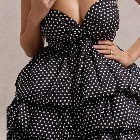 Club L London Pepper Black Polka Dot Strapless Ruffled Mini Dress Size 6 - Picture 6 of 13